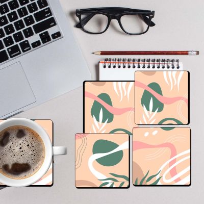 Set of 4 Coaster for Home and Kitchen | Dining Table Decor | Square Coasters | Kitchen Decorative Items | Table Decoration | Home Decor (Design 2)